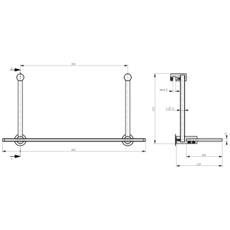 Závesná sklenená polička na sprchovú zástenu 400x180x125mm, chróm 1301-15