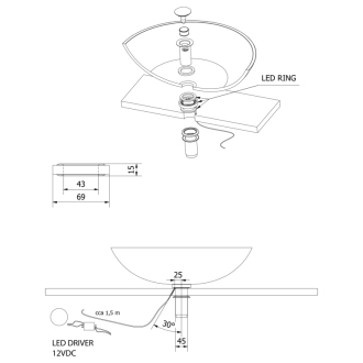 LEDRING osvetlenie pod sklenené umývadlo 12V, 1,2W, 5000-5500K WP94051LED
