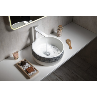 PRIORI keramické umývadlo, priemer 41 cm, 15 cm, biela s modrým vzorom PI027