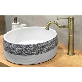 PRIORI keramické umývadlo, priemer 41 cm, 15 cm, biela s modrým vzorom PI027