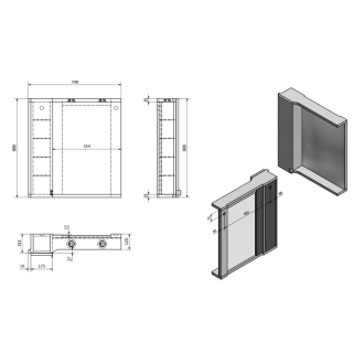 PULSE galerka s LED osvetlením 2 x 3W, 75x80x17 cm, pravá, biela/antracit (PU078P)