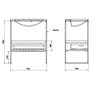 SKA konzola pod umývadlo so zásuvkou 750x850x460mm, čierna mat/biela lesk SKA602