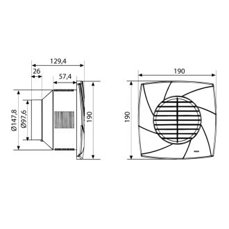 CB-100 PLUS T radiálny ventilátor s časovačom, 25W, potrubie 100mm, biela 00841000