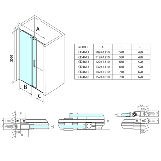 DRAGON sprchové dvere 1100mm, číre sklo GD4611