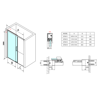 FONDURA sprchové dvere 1100mm, číre sklo GF5011