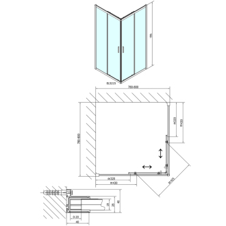 EASY LINE štvorcová sprchová zástena 800x800mm, číre sklo EL5215