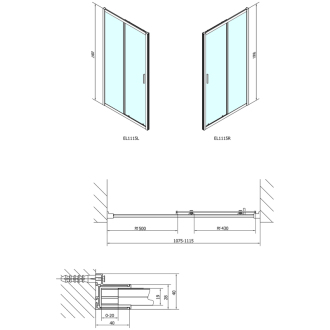 EASY LINE sprchové dvere 1100mm, číre sklo EL1115