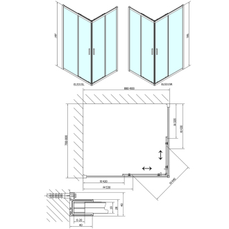 EASY LINE obdĺžniková sprchová zástena 900x800mm, číre sklo EL5315