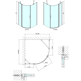 ZOOM LINE štvrťkruhová sprchová zástena 900x900mm, číre sklo, pravá ZL2615R