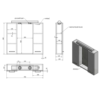 Aqualine ZOJA/KERAMIA FRESH galerka s LED osvetlením, 70x60x14cm, biela 45025