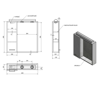 Aqualine ZOJA/KERAMIA FRESH galerka s LED osvetlením, 60x60x14cm, ľavá, dub platín 45027