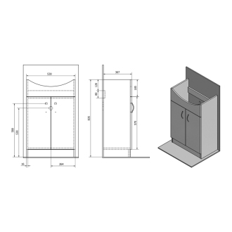 Aqualine SIMPLEX ECO 55 umývadlová skrinka vrátane umývadla 53x83,5x30,7cm SIME550