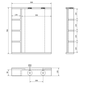 Aqualine KORIN zrkadlo s LED osvetlením a poličkami 50x70x12cm KO355
