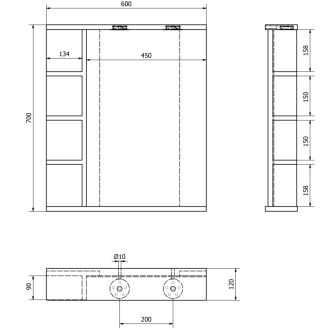 Aqualine KORIN zrkadlo s LED osvetlením a poličkami 60x70x12cm KO370