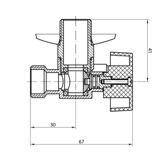 Práčkový guľový ventil so spätným ventilom 1/2&quot;x3/4&quot; - L, chróm 5310