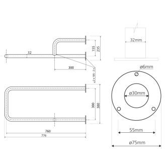 HANDICAP podperné madlo ĽAVÉ 760mm, biela XH532W