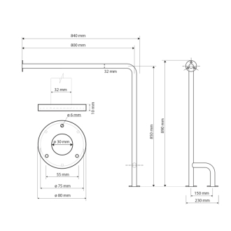 HANDICAP oporné madlo PRAVÉ 800x850mm, biela XH528W
