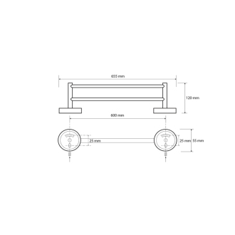 X-ROUND BLACK dvojitý držiak na uteráky 600mm, čierna XR401B
