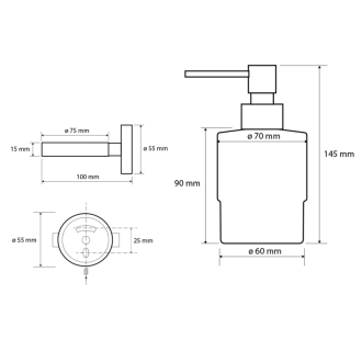 X-ROUND BLACK dávkovač mydla 200 ml, mliečne sklo, čierna mat XR103B