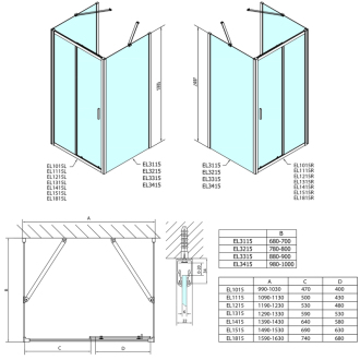 EASY LINE trojstenný sprchovací kút 1000x900mm, L/P variant, číre sklo EL1015EL3315EL3315