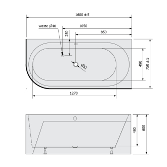 ASTRA R MONOLITH asymetrická vaňa 160x75x60cm, biela 34611M