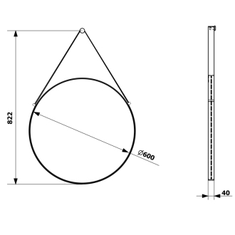 ORBITER zrkadlo okrúhle s koženým opaskom, ø 60cm, čierna mat ORT060