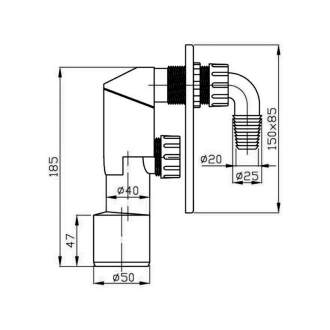 Podomietkový práčkový sifón, DN40/50, nerez 168.023.3