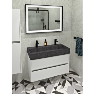 QUADRADO betónové umývadlo vrátane výpuste, 96x44 cm, 2 otvory, čierny granit AR473