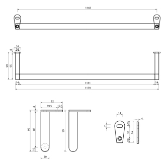Čelný držiak uterákov 125cm, chróm PASAND125