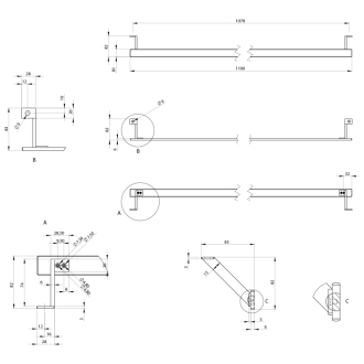 PURA čelný držiak uterákov 120cm, chróm PAPRDB120