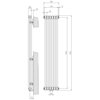 FEDE vykurovacie teleso 1500x306 mm, 6 seg., biela mat IR192