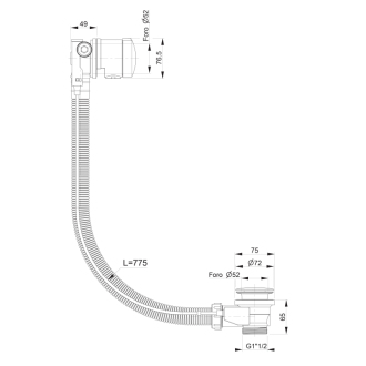 Vaňová súprava s napúšťaním, bovden, dĺžka 775mm, zátka 72mm, zlato 71685G