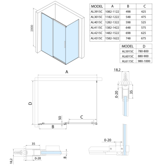 ALTIS LINE obdĺžnikový sprchovací kút 1400x800 mm, Ľ/P variant AL4115CAL5915C