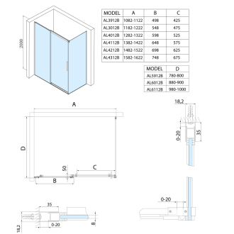 ALTIS LINE BLACK obdĺžnikový sprchovací kút 1300x800 mm, Ľ/P variant AL4012BAL5912B