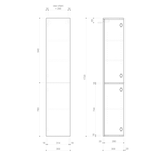 ESPACE skrinka 35x172x32cm, 2x dvierka, ľavá/pravá, brest bardini ESC230-1313