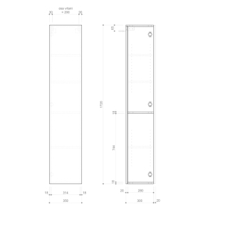 ESPACE skrinka 35x172x32cm, 1x dvierka, ľavá/pravá, biela lesk ESC330-3030