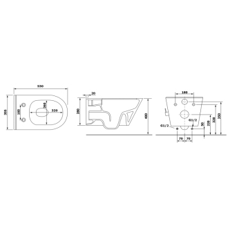 AVVA závesná WC misa Rimless, integrovaná batéria a bidet. spŕška, 35,5x53 cm, biela 100315