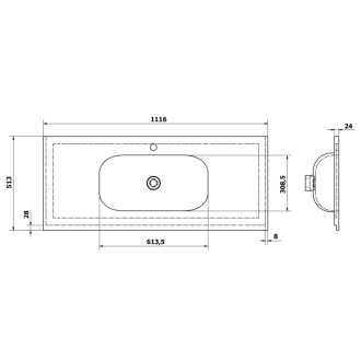 TREOS umývadlo 111,6x51,3 cm, rockstone, biela mat TS112-0101