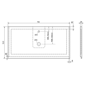 TREOS pracovná doska 766x513 mm, rockstone, biela mat TX077-0101
