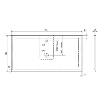 TREOS pracovná doska 966x513 mm, rockstone, biela mat TX097-0101
