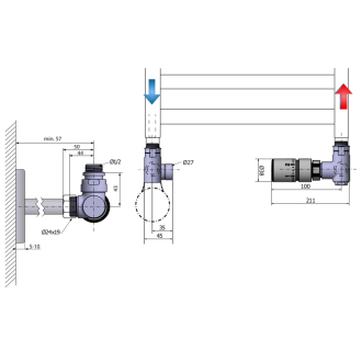 CORNER COMBI pripojovacia sada ventilov termostatická triaxiálna, pravá, chróm CP3022S