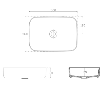 INFINITY RECTANGLE keramické umývadlo na dosku, 50x36 cm, čierna mat 10NF65050-2N