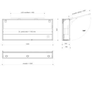 CLOE galerka s LED osvetlením 120x50x18cm, borovica rustik CE120-0016