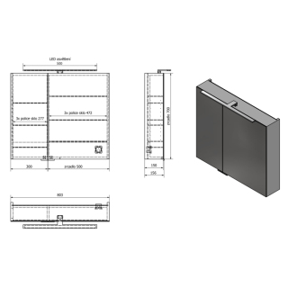 MIRRÓ galerka s LED osvetlením, 80x70x16cm, brest bardini MC080-0013