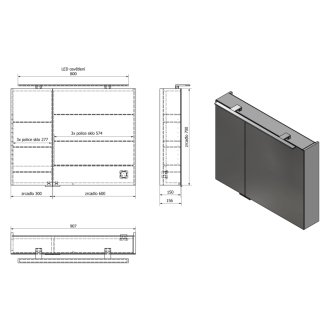 MIRRÓ galerka s LED osvetlením, 90x70x16cm, brest bardini MC090-0013