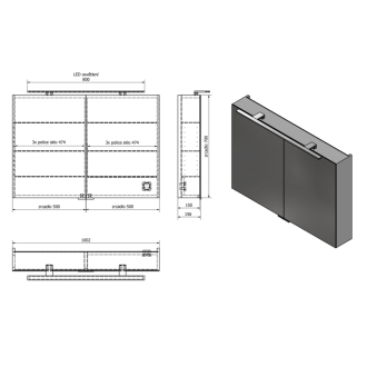 MIRRÓ galerka s LED osvetlením, 100x70x16cm, borovica rustik MC100-0016