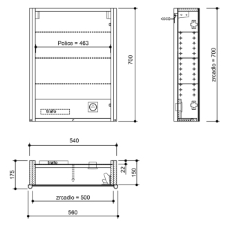 ALIX galerka s LED osvetlením 56x70x17, 5cm, ľavá / pravá, biela AX156-0030