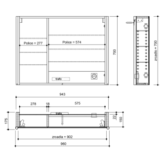 ALIX galerka s LED osvetlením 96x70x17, 5cm, borovica rustik AX196-0016