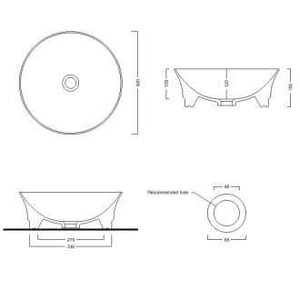 IDEA keramické umývadlo priemer 42 cm, na dosku, bez prepadu WH103