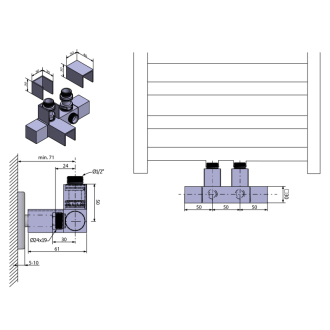 CUBE TWIN pripojovacia sada ventilov pre stredové pripojenie, nerez mat CP582S